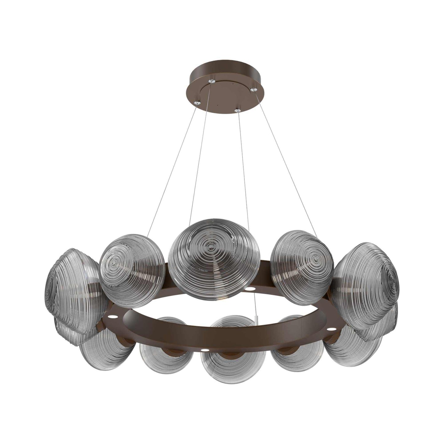 Mesa Radial Ring LED Chandelier in Flat Bronze/Smoke Blown Glass (35.2-Inch).