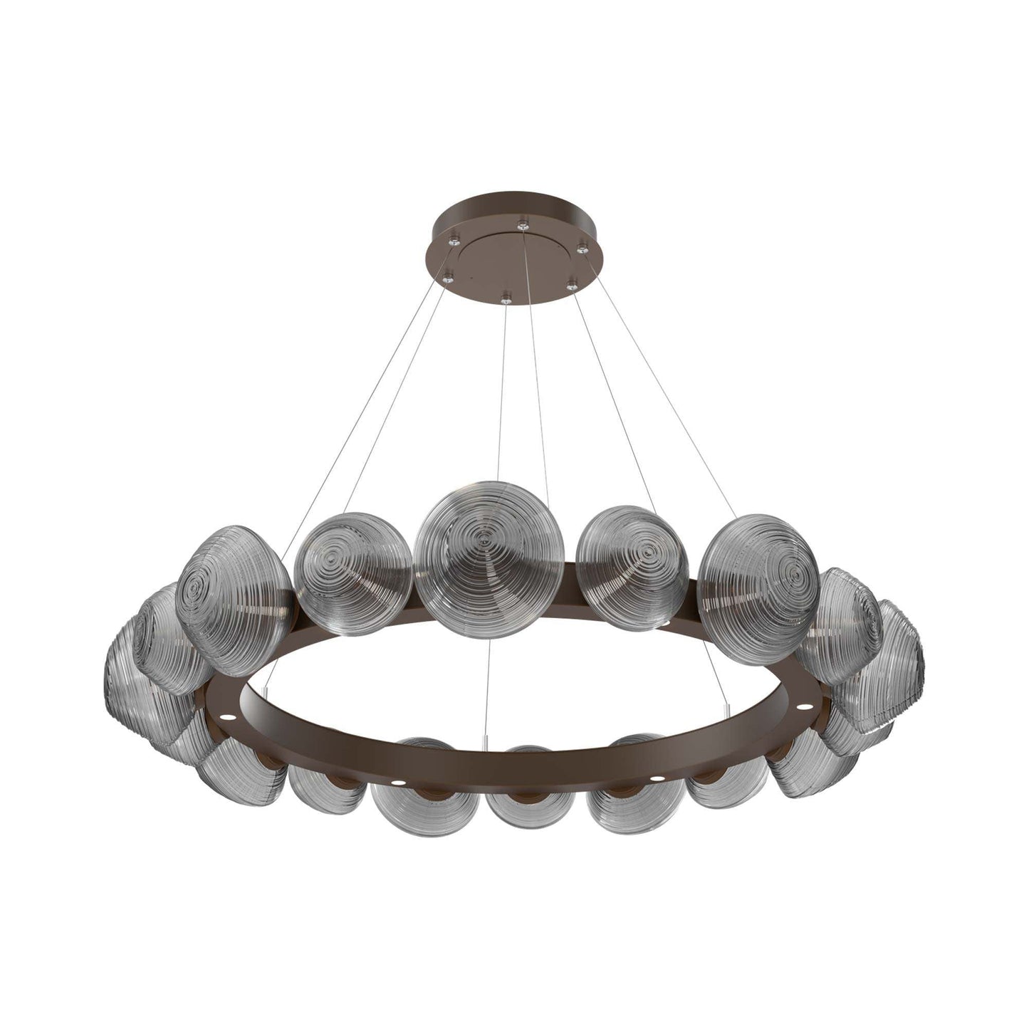 Mesa Radial Ring LED Chandelier in Flat Bronze/Smoke Blown Glass (47.5-Inch).