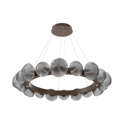 Mesa Radial Ring LED Chandelier in Flat Bronze/Smoke Blown Glass (47.5-Inch).
