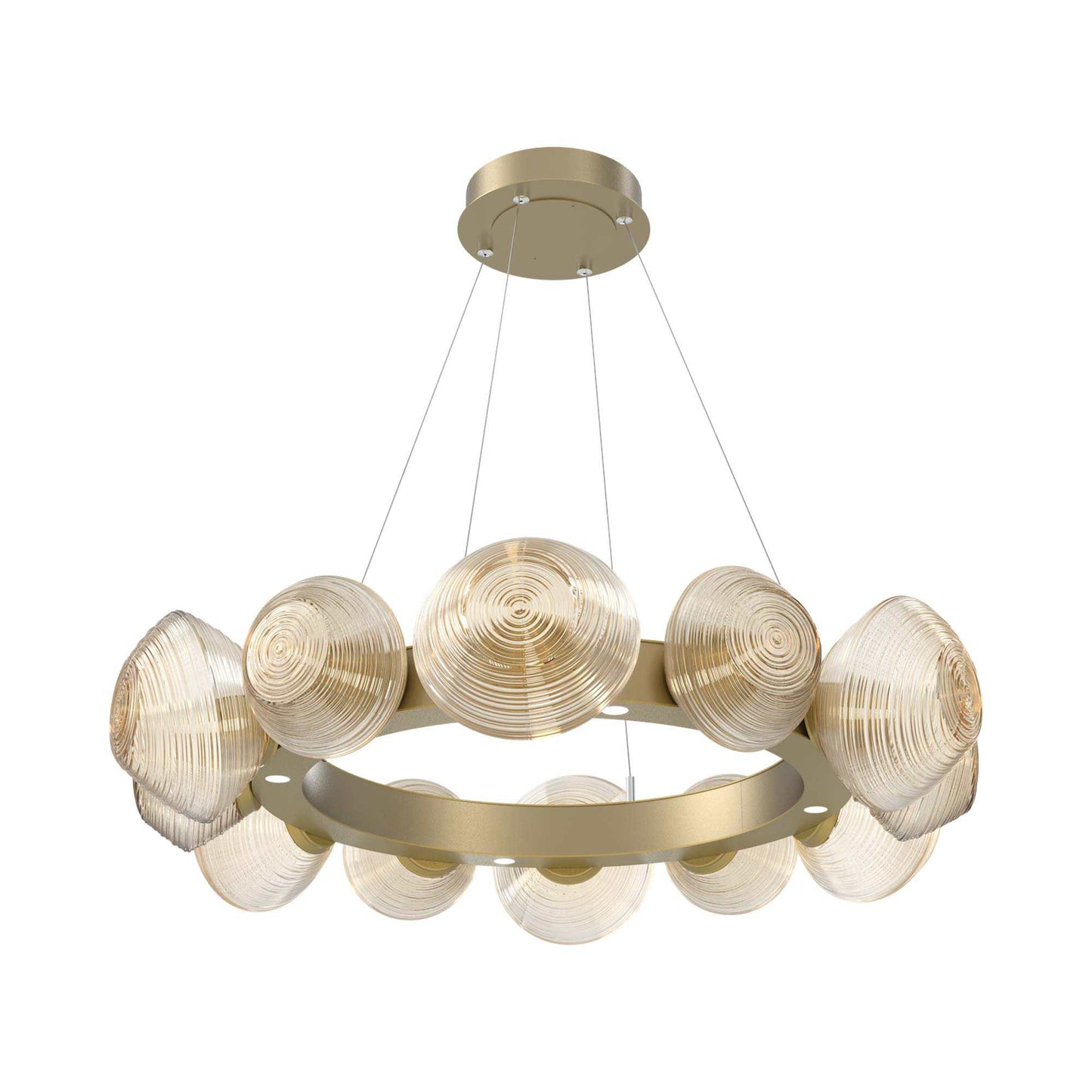 Mesa Radial Ring LED Chandelier in Gilded Brass/Amber Blown Glass (35.2-Inch).