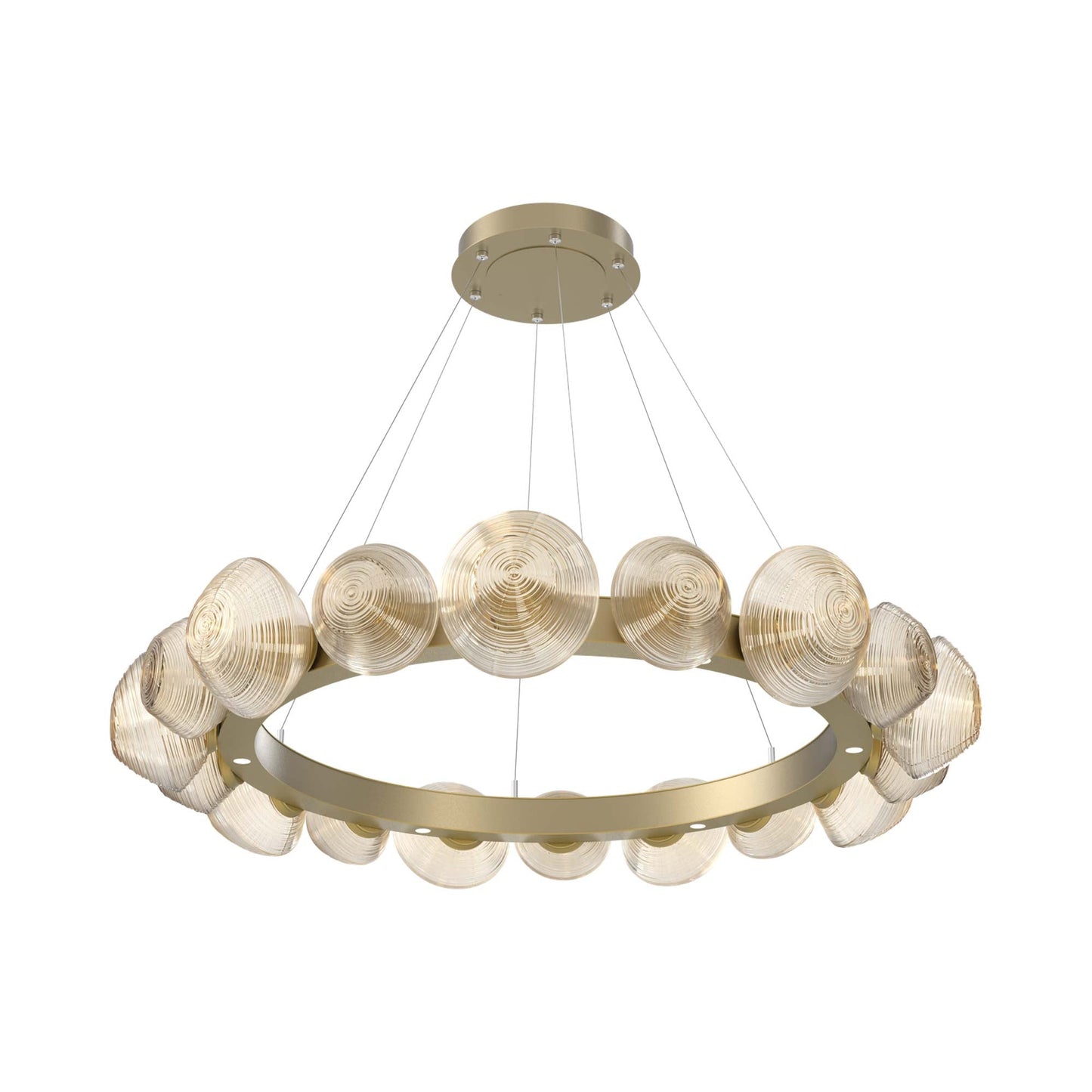 Mesa Radial Ring LED Chandelier in Gilded Brass/Amber Blown Glass (47.5-Inch).