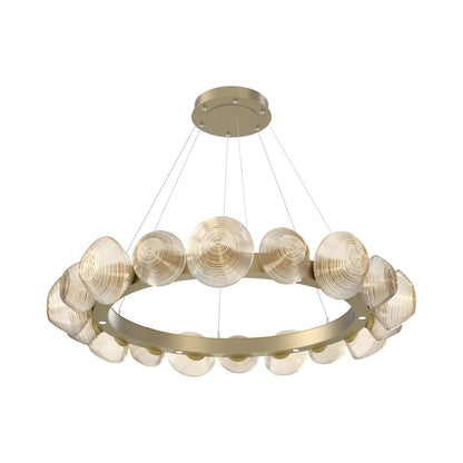 Mesa Radial Ring LED Chandelier in Gilded Brass/Amber Blown Glass (47.5-Inch).