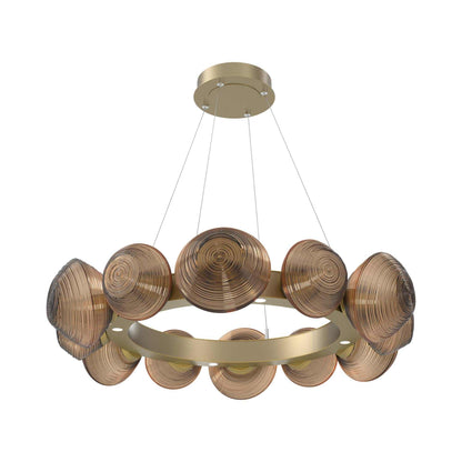 Mesa Radial Ring LED Chandelier in Gilded Brass/Bronze Blown Glass (35.2-Inch).