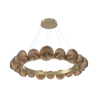 Mesa Radial Ring LED Chandelier in Gilded Brass/Bronze Blown Glass (47.5-Inch).