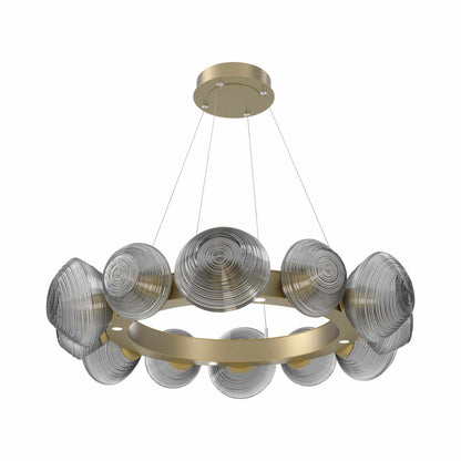 Mesa Radial Ring LED Chandelier in Gilded Brass/Smoke Blown Glass (35.2-Inch).