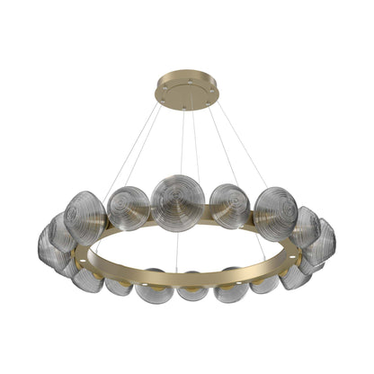 Mesa Radial Ring LED Chandelier in Gilded Brass/Smoke Blown Glass (47.5-Inch).