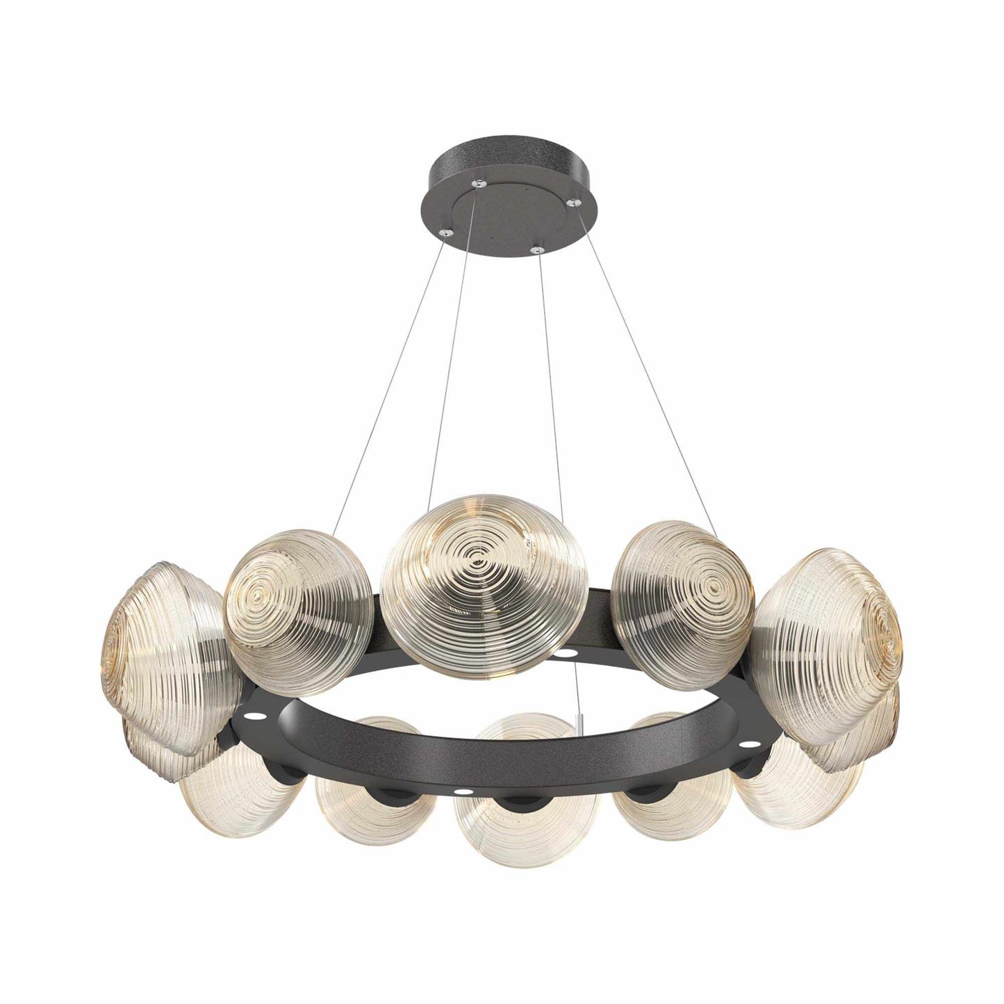 Mesa Radial Ring LED Chandelier in Graphite/Amber Blown Glass (35.2-Inch).