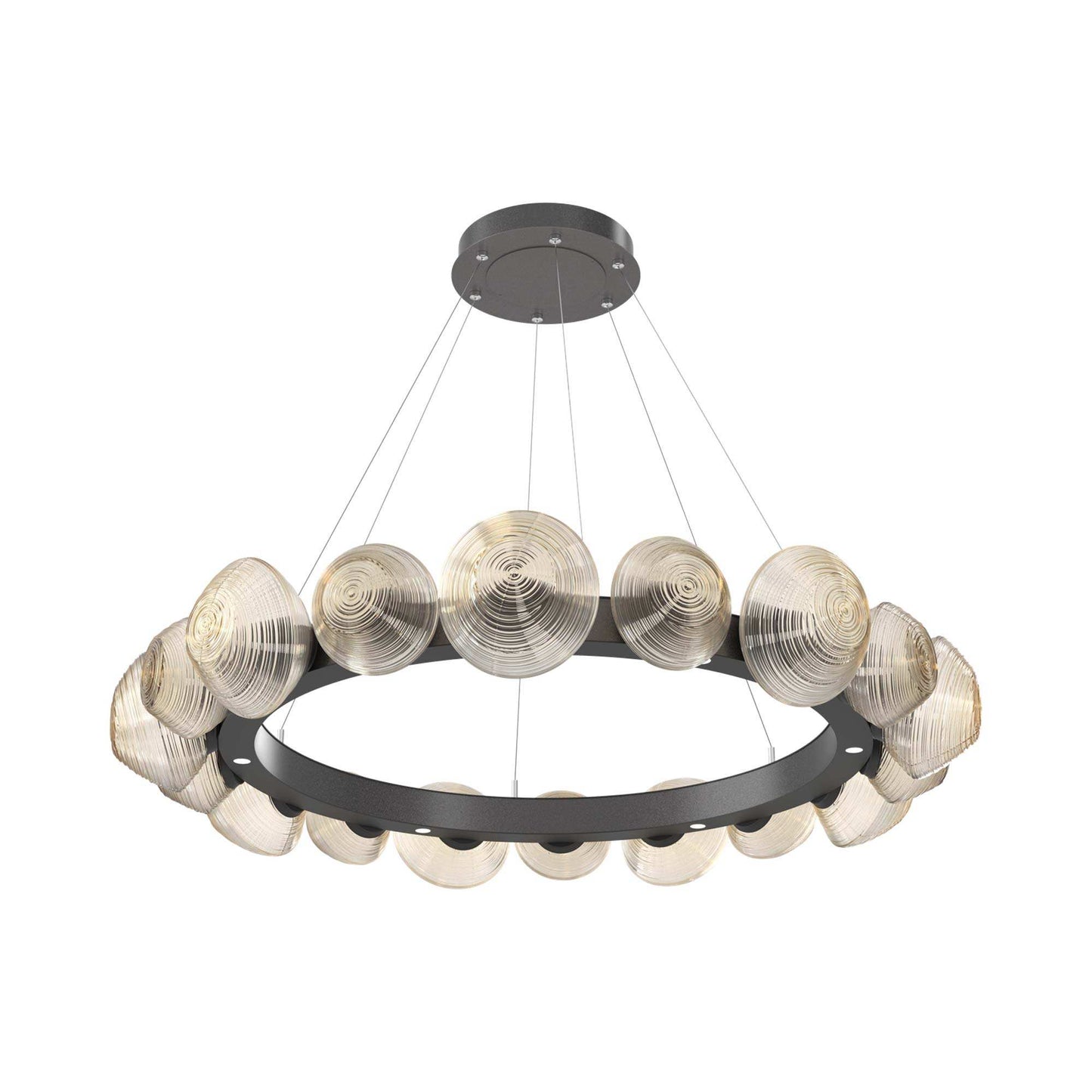 Mesa Radial Ring LED Chandelier in Graphite/Amber Blown Glass (47.5-Inch).