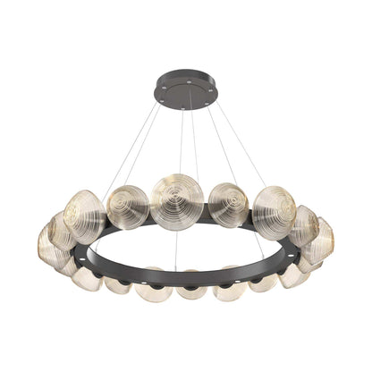 Mesa Radial Ring LED Chandelier in Graphite/Amber Blown Glass (47.5-Inch).