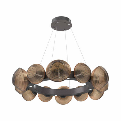 Mesa Radial Ring LED Chandelier in Graphite/Bronze Blown Glass (35.2-Inch).