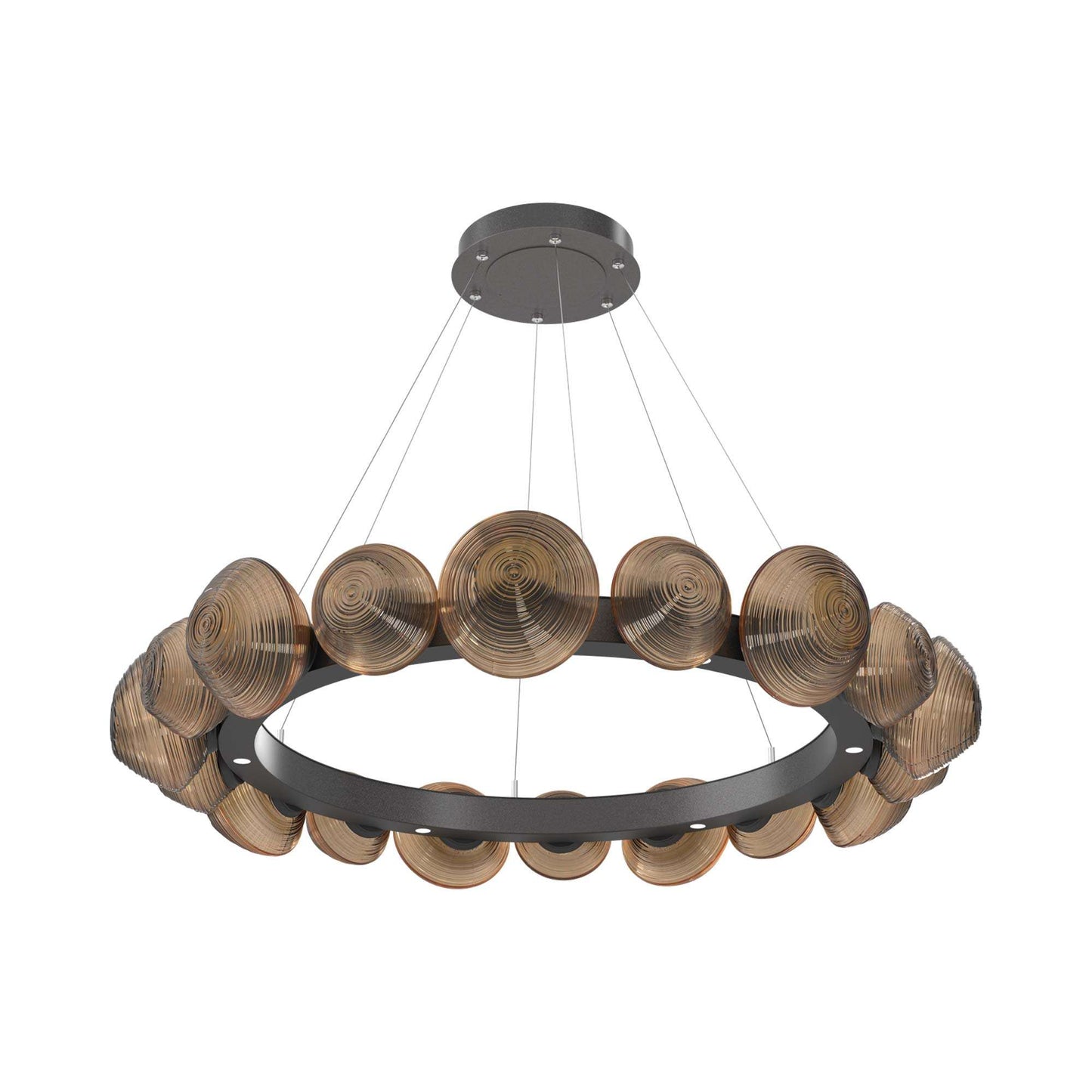 Mesa Radial Ring LED Chandelier in Graphite/Bronze Blown Glass (47.5-Inch).