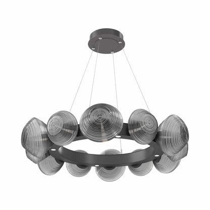 Mesa Radial Ring LED Chandelier in Graphite/Smoke Blown Glass (35.2-Inch).