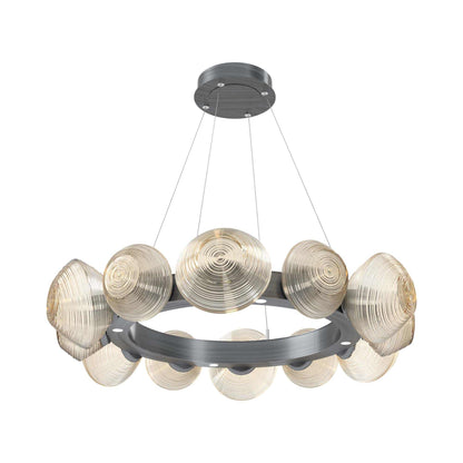 Mesa Radial Ring LED Chandelier in Gunmetal/Amber Blown Glass (35.2-Inch).