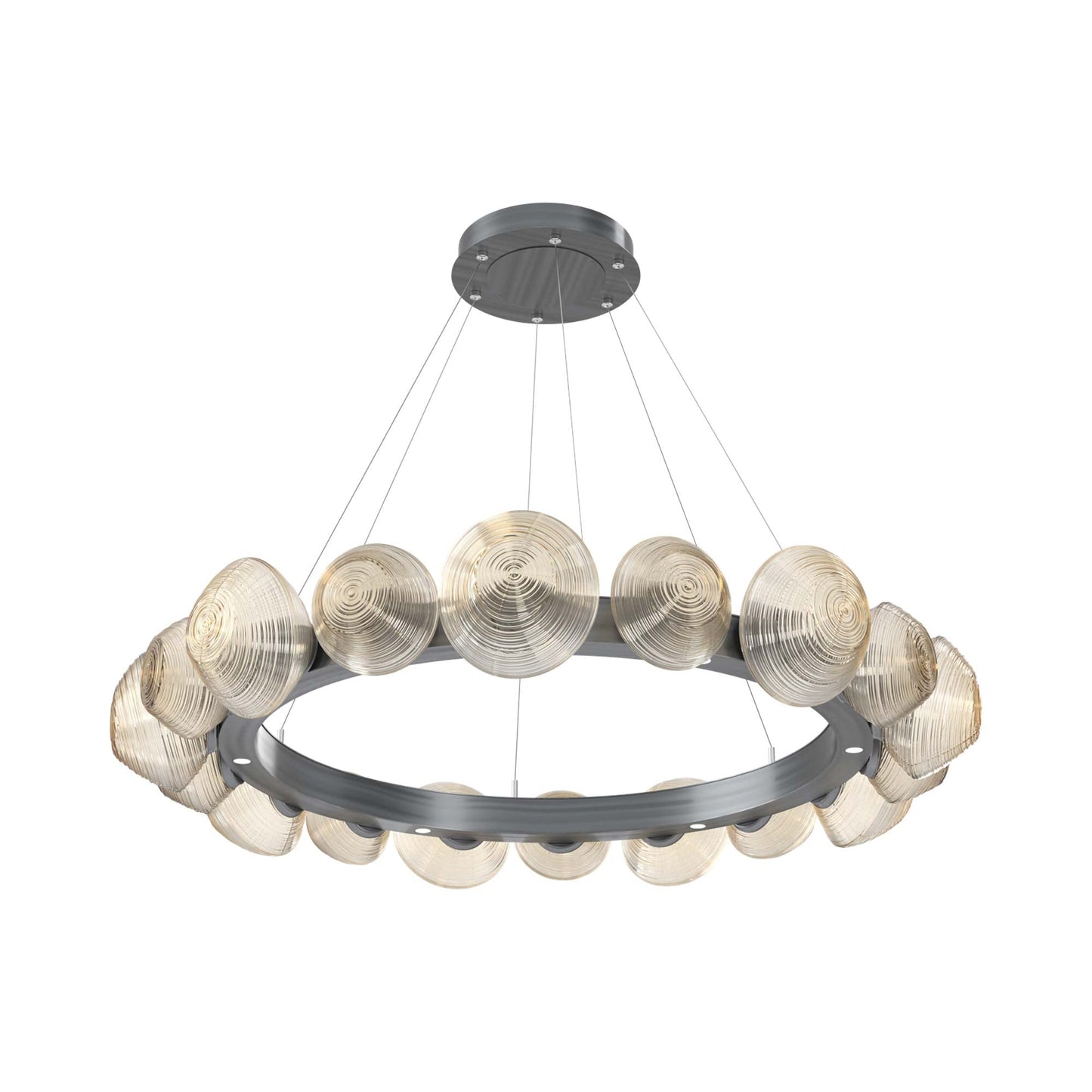 Mesa Radial Ring LED Chandelier in Gunmetal/Amber Blown Glass (47.5-Inch).