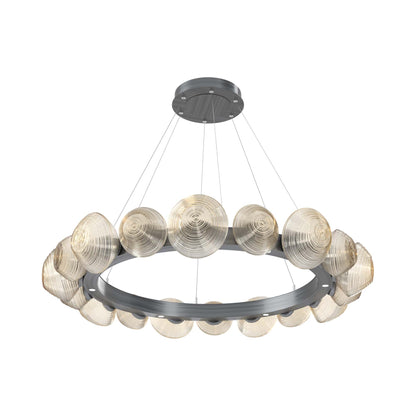 Mesa Radial Ring LED Chandelier in Gunmetal/Amber Blown Glass (47.5-Inch).