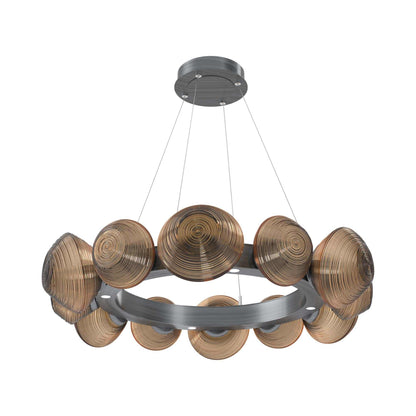 Mesa Radial Ring LED Chandelier in Gunmetal/Bronze Blown Glass (35.2-Inch).