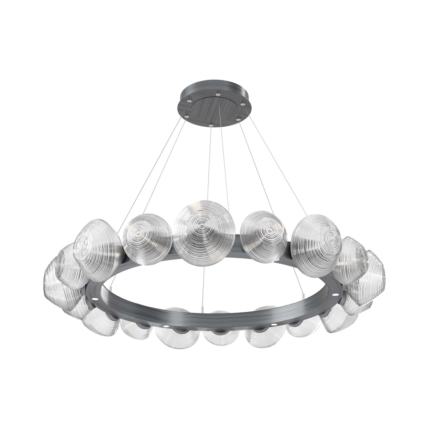 Mesa Radial Ring LED Chandelier in Gunmetal/Clear Blown Glass (47.5-Inch).