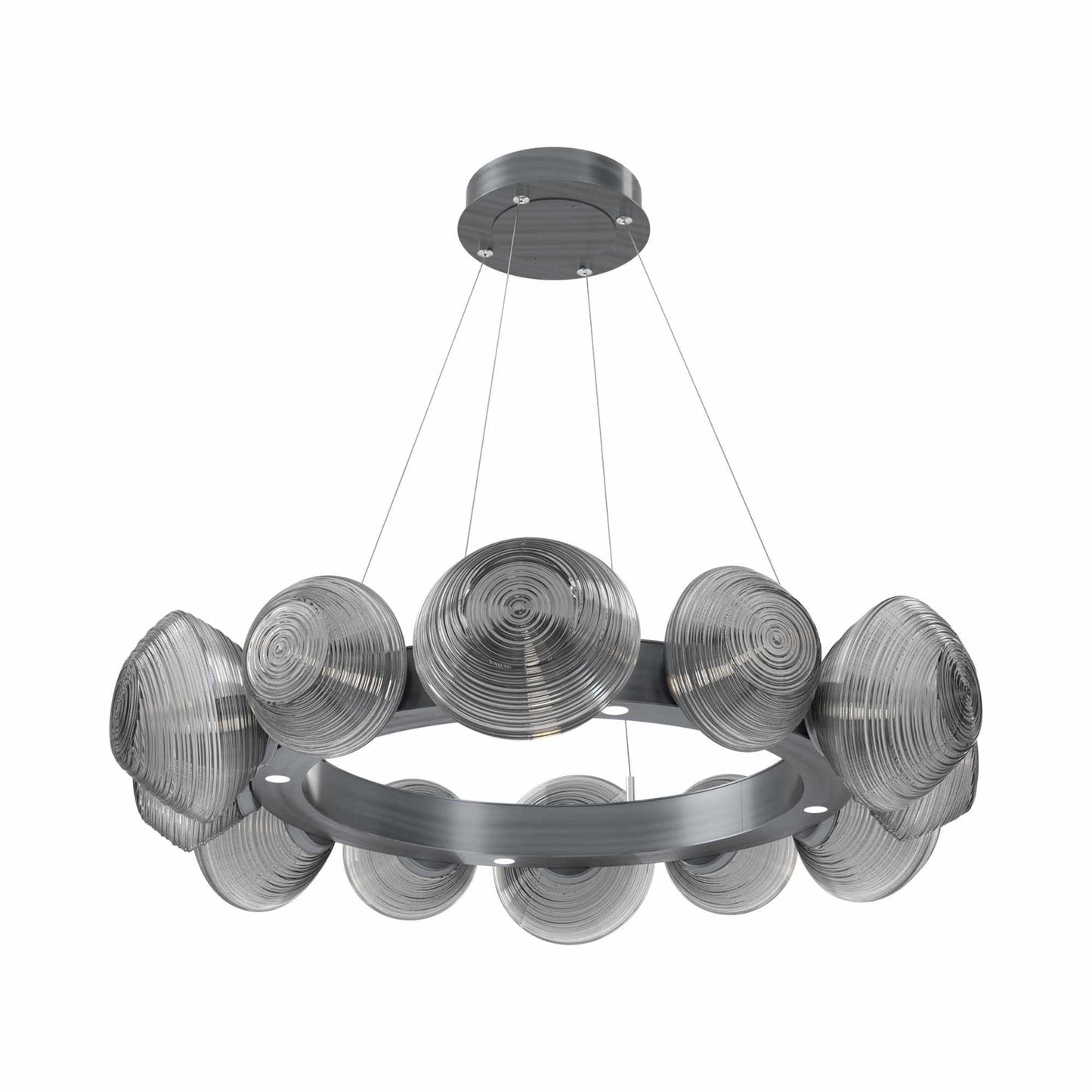 Mesa Radial Ring LED Chandelier in Gunmetal/Smoke Blown Glass (35.2-Inch).