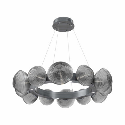 Mesa Radial Ring LED Chandelier in Gunmetal/Smoke Blown Glass (35.2-Inch).