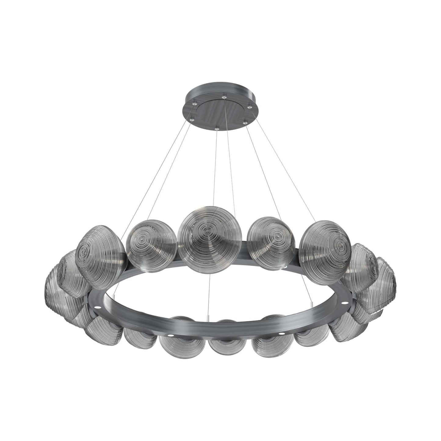 Mesa Radial Ring LED Chandelier in Gunmetal/Smoke Blown Glass (47.5-Inch).