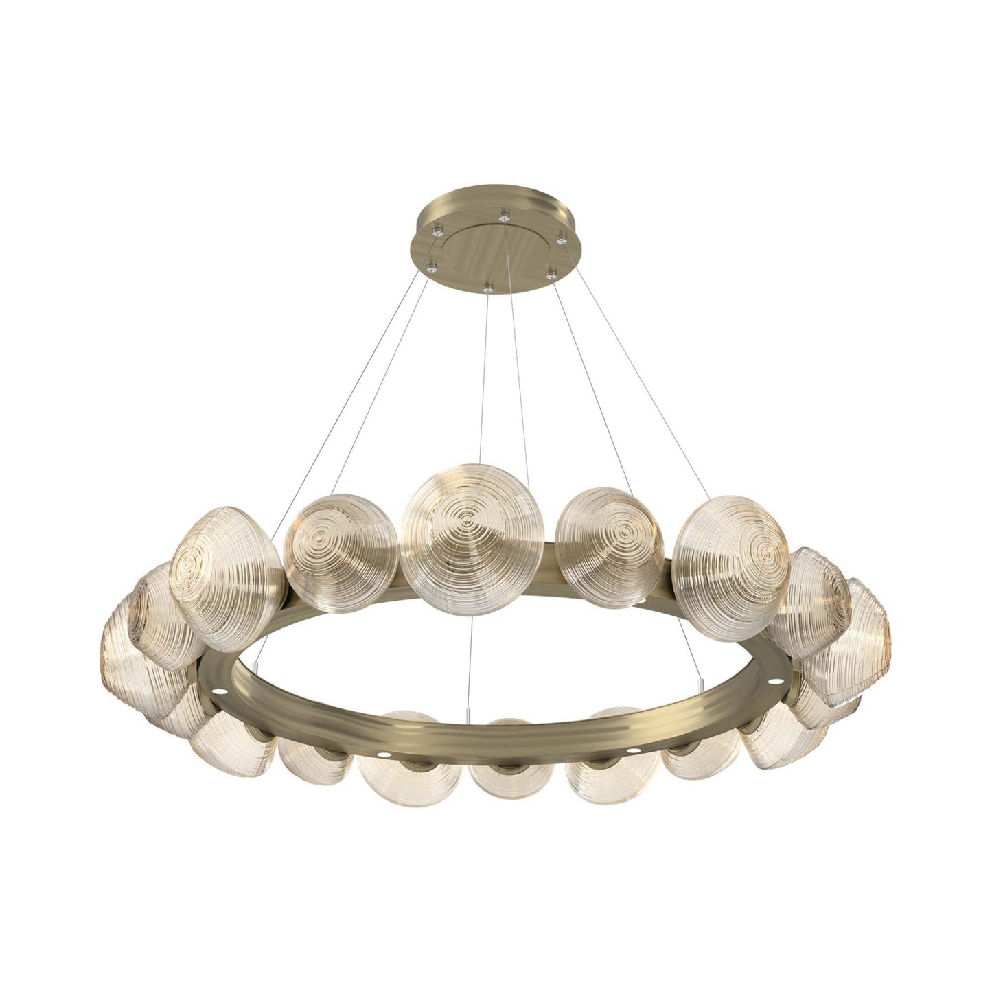 Mesa Radial Ring LED Chandelier in Heritage Brass/Amber Blown Glass (47.5-Inch).
