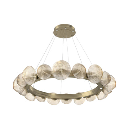 Mesa Radial Ring LED Chandelier in Heritage Brass/Amber Blown Glass (47.5-Inch).