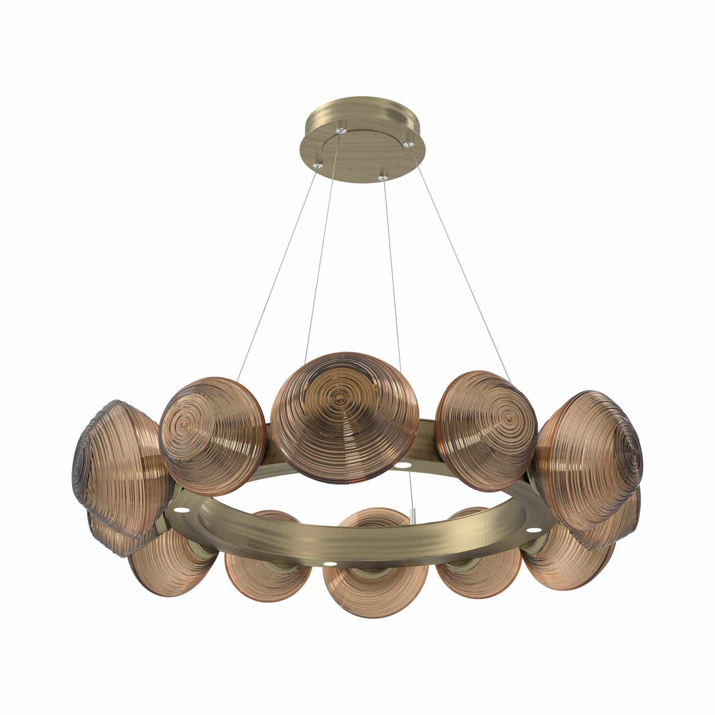 Mesa Radial Ring LED Chandelier in Heritage Brass/Bronze Blown Glass (35.2-Inch).
