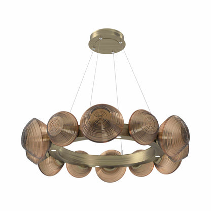 Mesa Radial Ring LED Chandelier in Heritage Brass/Bronze Blown Glass (35.2-Inch).