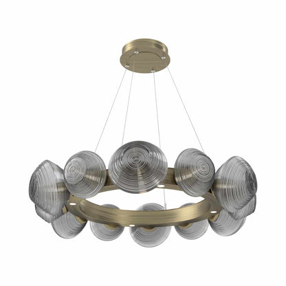 Mesa Radial Ring LED Chandelier in Heritage Brass/Smoke Blown Glass (35.2-Inch).