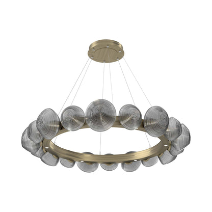Mesa Radial Ring LED Chandelier in Heritage Brass/Smoke Blown Glass (47.5-Inch).