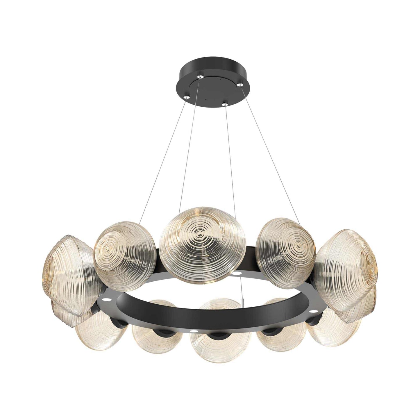Mesa Radial Ring LED Chandelier in Matte Black/Amber Blown Glass (35.2-Inch).