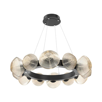 Mesa Radial Ring LED Chandelier in Matte Black/Amber Blown Glass (35.2-Inch).