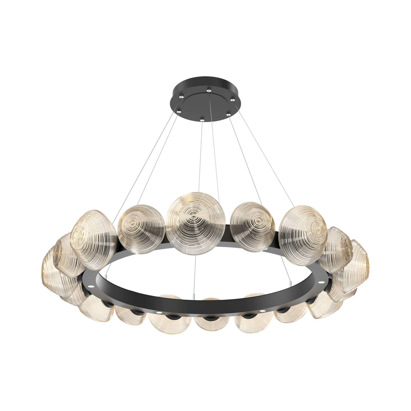 Mesa Radial Ring LED Chandelier in Matte Black/Amber Blown Glass (47.5-Inch).