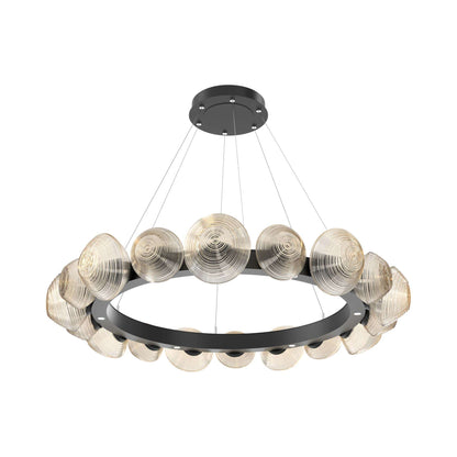 Mesa Radial Ring LED Chandelier in Matte Black/Amber Blown Glass (47.5-Inch).