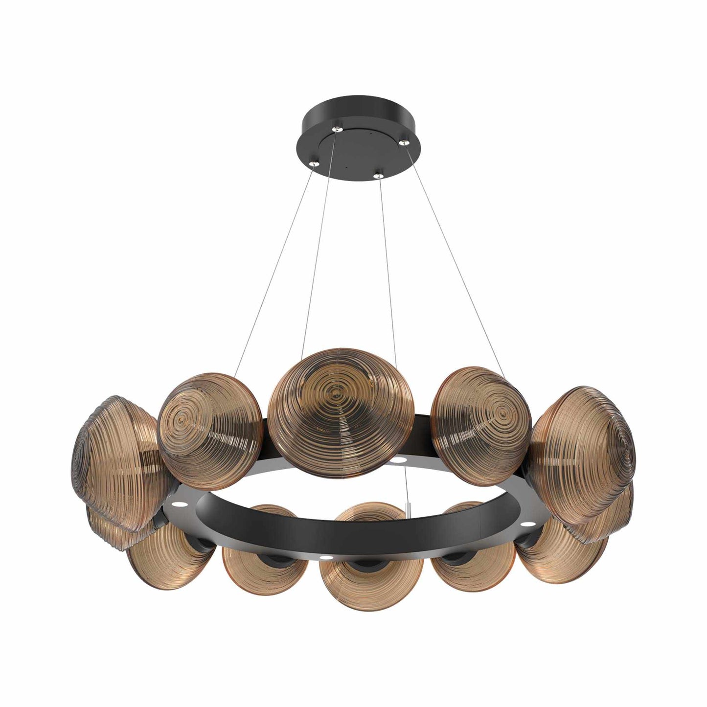 Mesa Radial Ring LED Chandelier in Matte Black/Bronze Blown Glass (35.2-Inch).