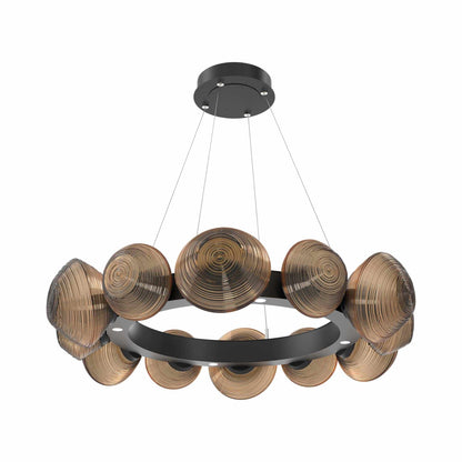 Mesa Radial Ring LED Chandelier in Matte Black/Bronze Blown Glass (35.2-Inch).