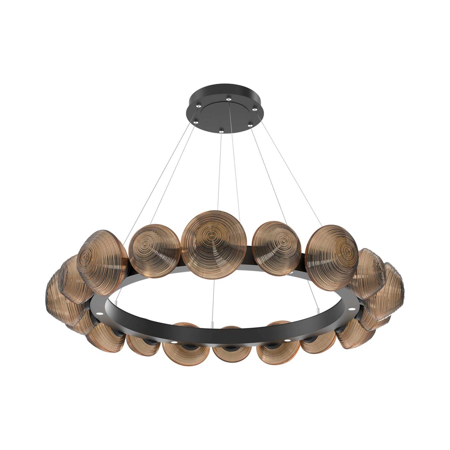 Mesa Radial Ring LED Chandelier in Matte Black/Bronze Blown Glass (47.5-Inch).