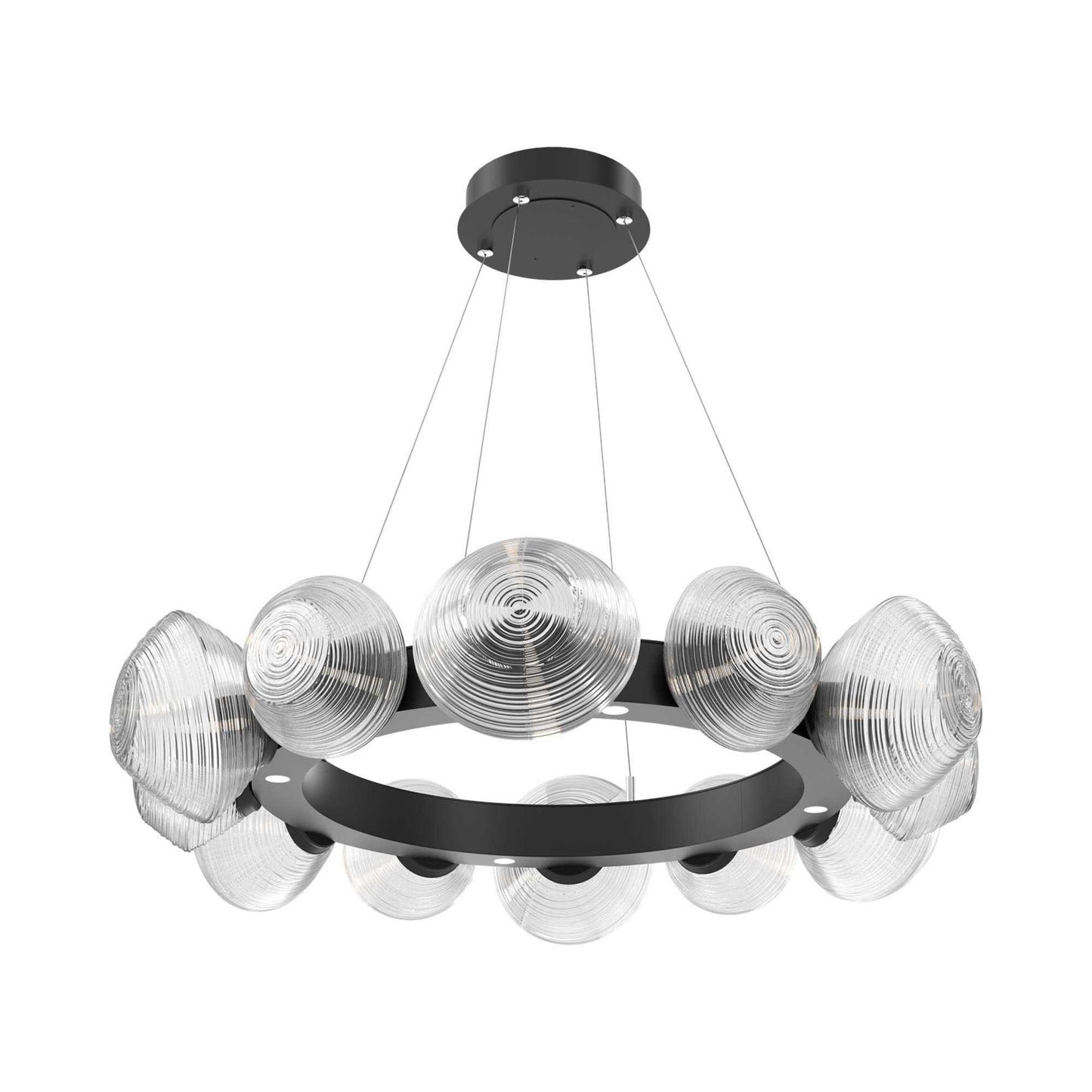 Mesa Radial Ring LED Chandelier in Matte Black/Clear Blown Glass (35.2-Inch).