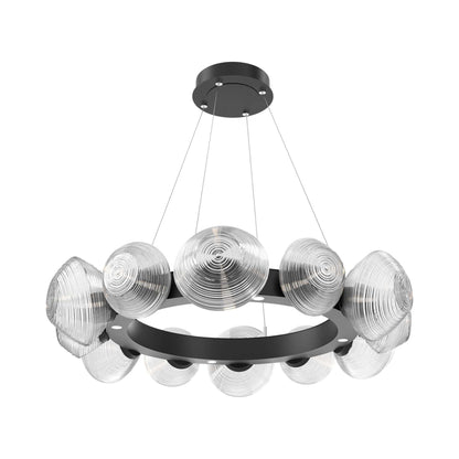 Mesa Radial Ring LED Chandelier in Matte Black/Clear Blown Glass (35.2-Inch).