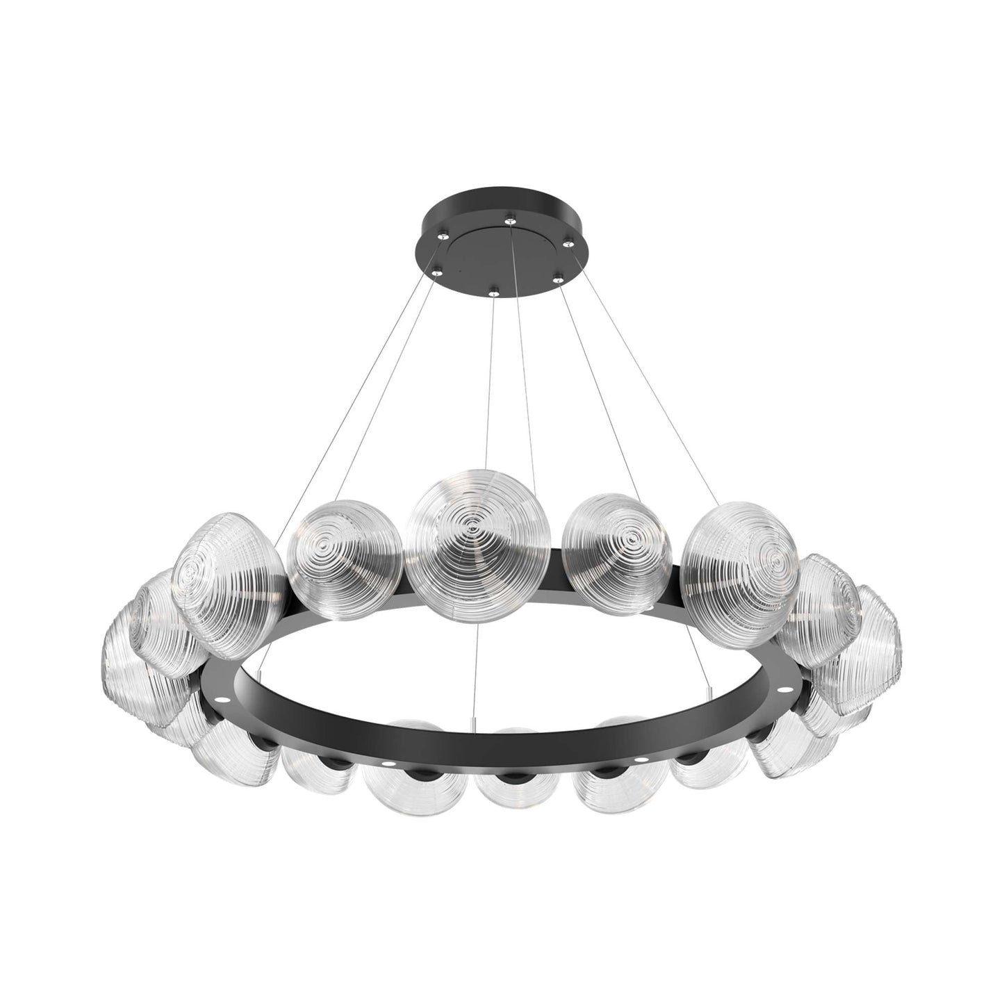 Mesa Radial Ring LED Chandelier in Matte Black/Clear Blown Glass (47.5-Inch).