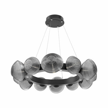 Mesa Radial Ring LED Chandelier in Matte Black/Smoke Blown Glass (35.2-Inch).