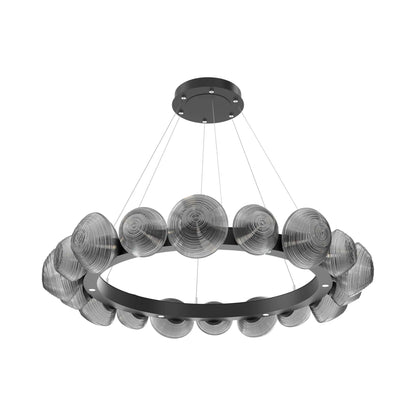 Mesa Radial Ring LED Chandelier in Matte Black/Smoke Blown Glass (47.5-Inch).