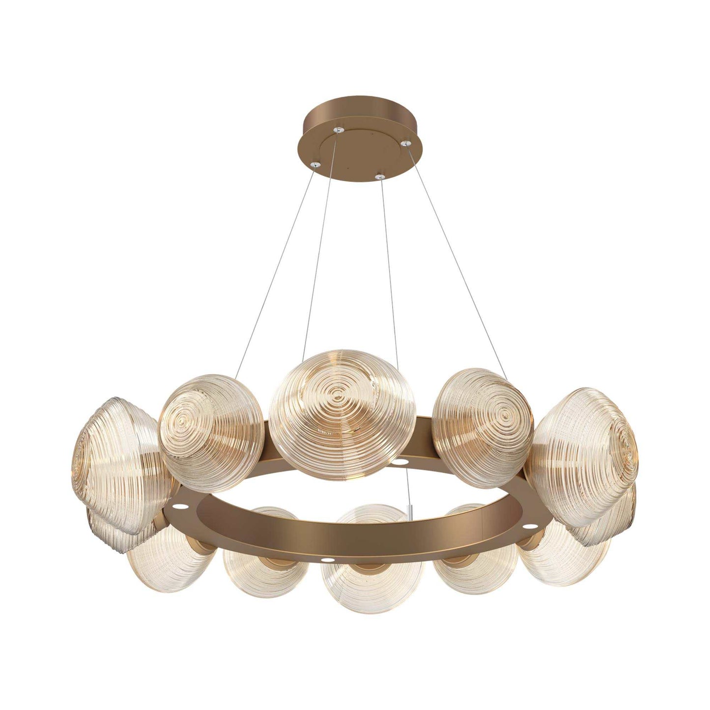 Mesa Radial Ring LED Chandelier in Novel Brass/Amber Blown Glass (35.2-Inch).