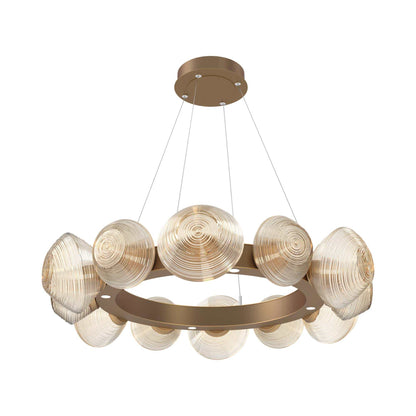 Mesa Radial Ring LED Chandelier in Novel Brass/Amber Blown Glass (35.2-Inch).