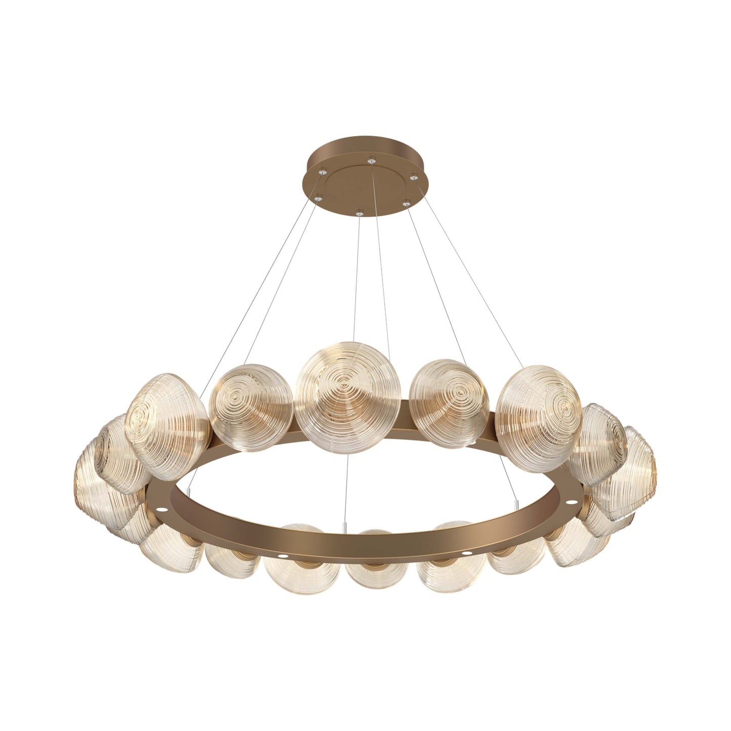 Mesa Radial Ring LED Chandelier in Novel Brass/Amber Blown Glass (47.5-Inch).