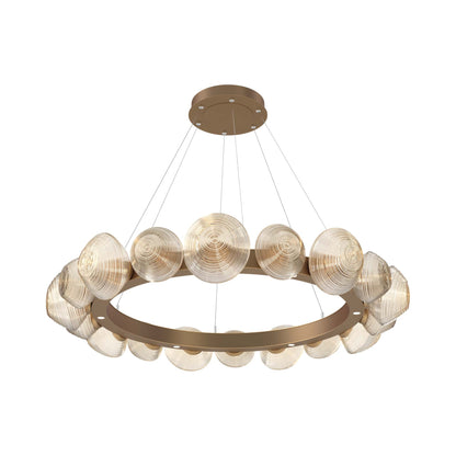 Mesa Radial Ring LED Chandelier in Novel Brass/Amber Blown Glass (47.5-Inch).