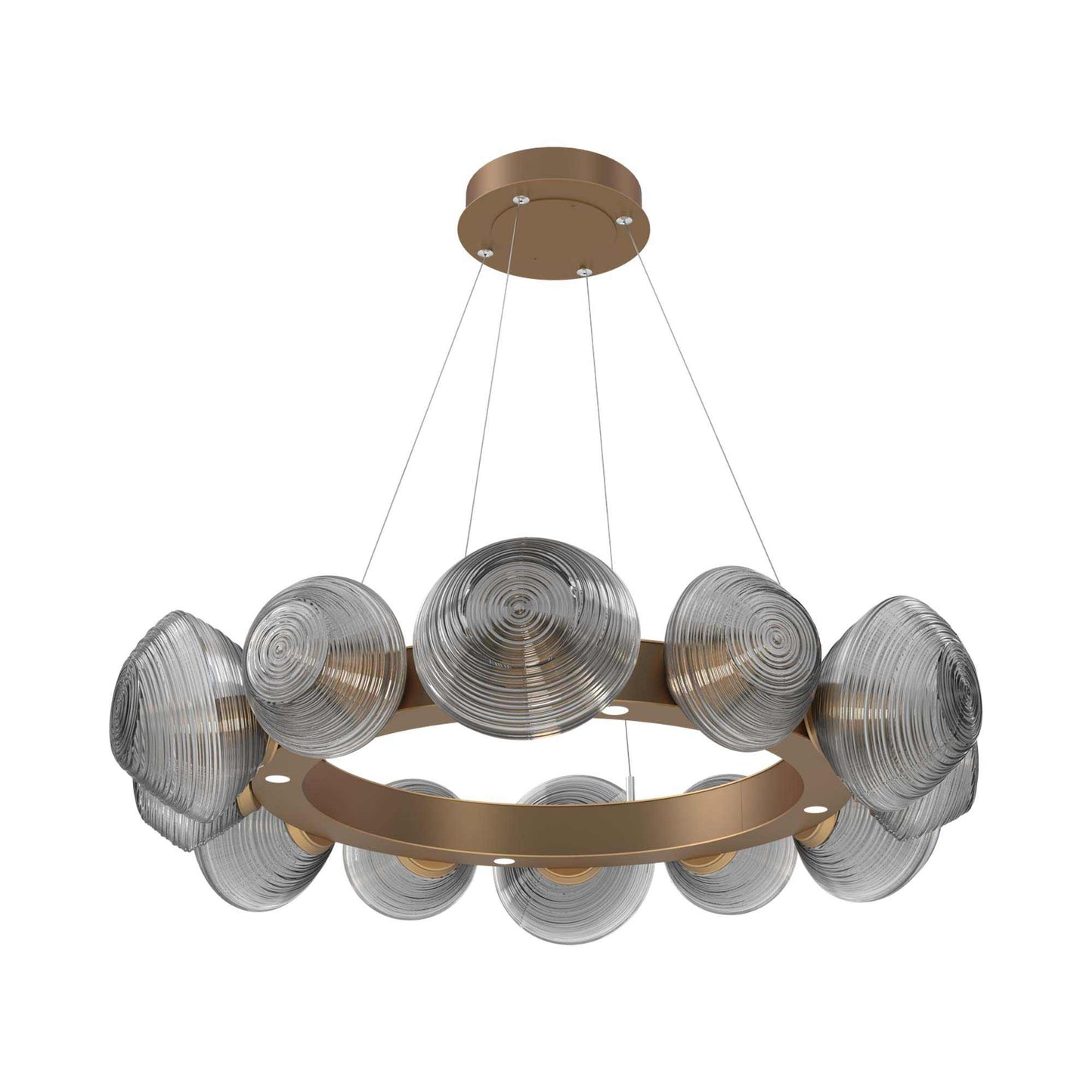 Mesa Radial Ring LED Chandelier in Novel Brass/Smoke Blown Glass (35.2-Inch).