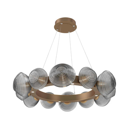 Mesa Radial Ring LED Chandelier in Novel Brass/Smoke Blown Glass (35.2-Inch).
