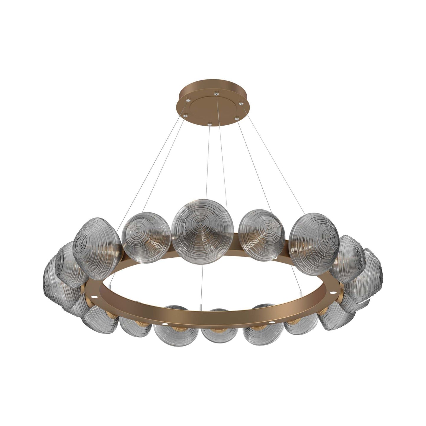 Mesa Radial Ring LED Chandelier in Novel Brass/Smoke Blown Glass (47.5-Inch).