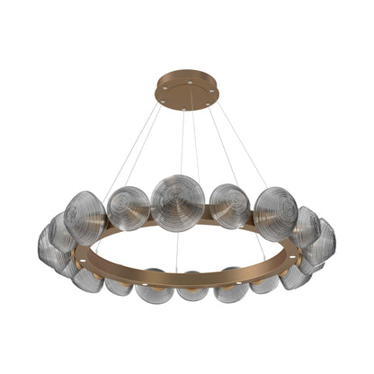 Mesa Radial Ring LED Chandelier in Novel Brass/Smoke Blown Glass (47.5-Inch).